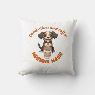 Morning Mood: Good Vibes and Coffee – Digital Dog Cushion