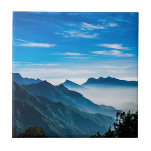 Morning Mountains Mist Landscape Ceramic Tile