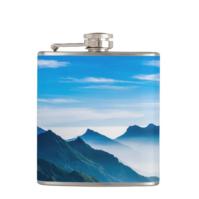Morning Mountains Mist Landscape Hip Flask (Front)