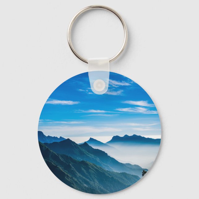 Morning Mountains Mist Landscape Key Ring (Front)