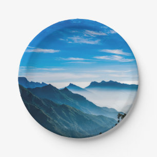 Morning Mountains Mist Landscape Paper Plate