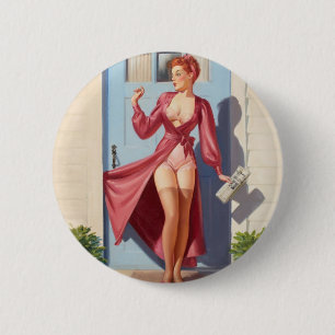 Morning Newspaper Pin-Up Girl 6 Cm Round Badge