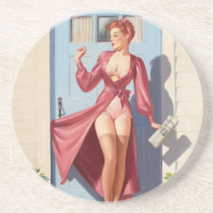 Morning Newspaper Pin-Up Girl Coaster