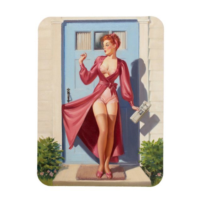 Morning Newspaper Pin-Up Girl Magnet (Vertical)