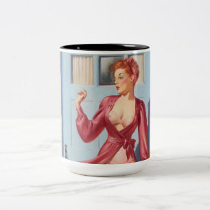 Morning Newspaper Pin-Up Girl Two-Tone Coffee Mug