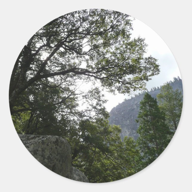 Morning on the Trail to Vernal Falls in Yosemite Classic Round Sticker (Front)