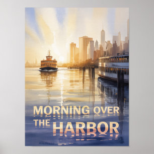 Morning Over New York Harbour Watercolor Poster