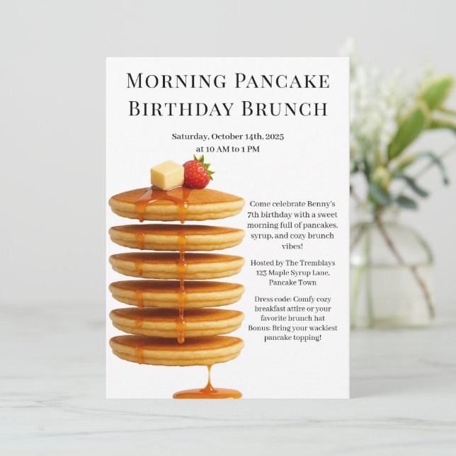 Morning Pancake Birthday Brunch | Cosy Weekend  Invitation (Standing Front)