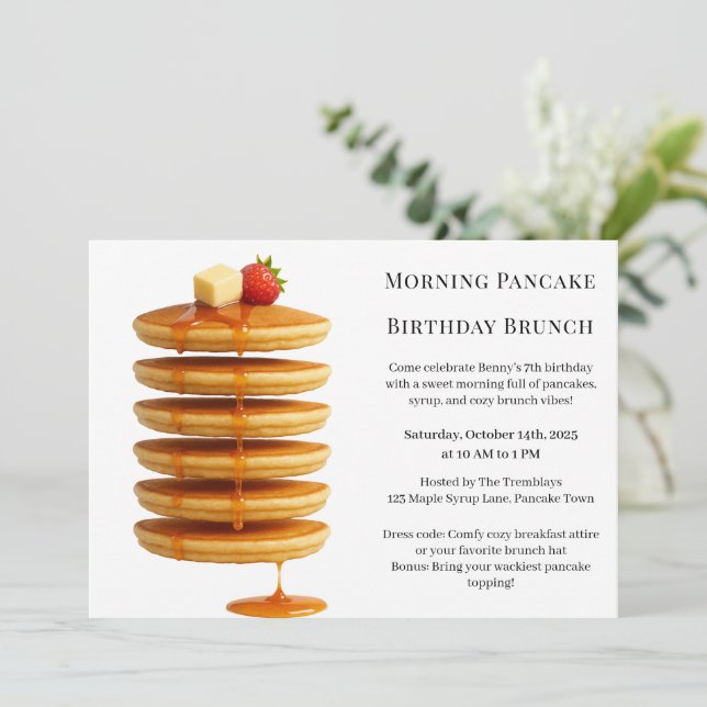 Morning Pancake Birthday Brunch | Cosy Weekend  Invitation (Standing Front)