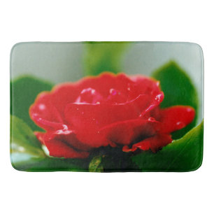 Morning red Rose covered with dew drops Bath Mat