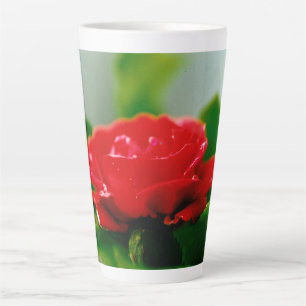Morning red Rose covered with dew drops Latte Mug