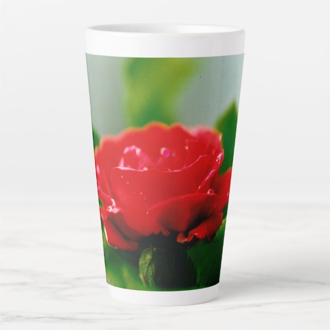 Morning red Rose covered with dew drops  Latte Mug (Front)