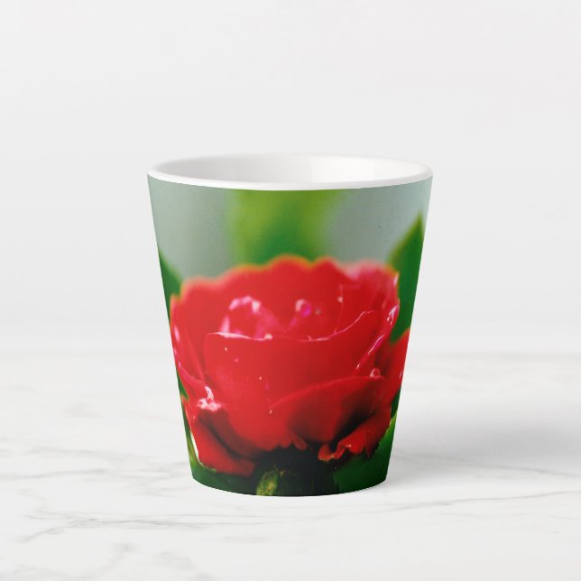 Morning red Rose covered with dew drops  Latte Mug (Front)