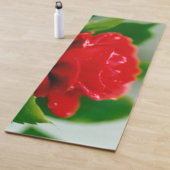 Morning red Rose covered with dew drops  Yoga Mat (In Situ)