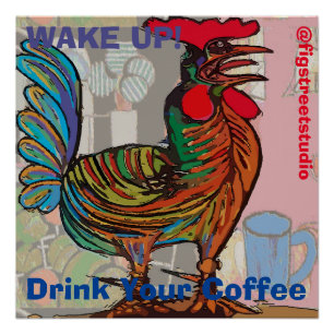 Morning Rooster, edit text, Glossy Poster