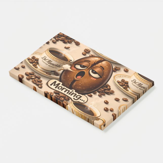 Morning, sleepy coffee bean funny relatable post post-it notes (Angled)