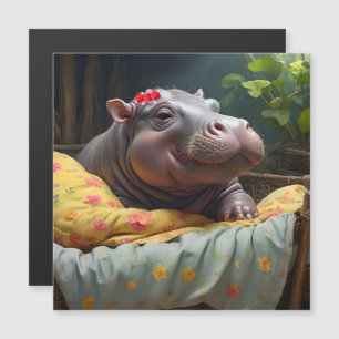 "Morning Snuggles: Baby Hippo Wakes in Basket,