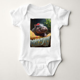 "Morning Snuggles: Baby Hippo Wakes in Basket, Bodysuit