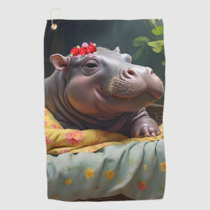 "Morning Snuggles: Baby Hippo Wakes in Basket, Golf Towel
