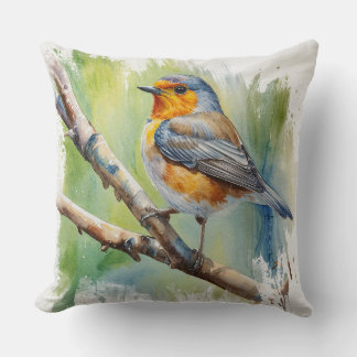 Morning Song robin bird painting wall art Cushion