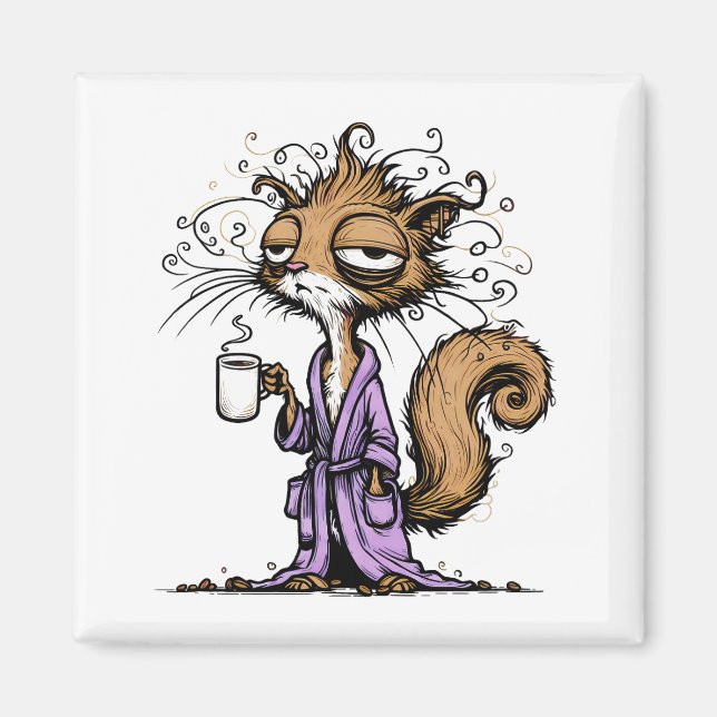 Morning Squirrel Drinking Coffee Magnet (Front)
