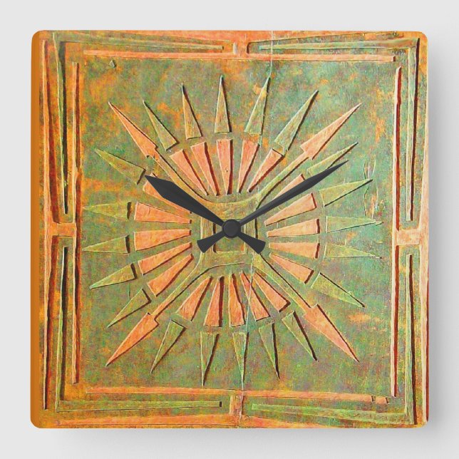 MORNING STAR , Antique Brown Green Square Wall Clock (Front)
