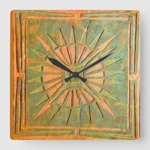 MORNING STAR , Antique Brown Green Square Wall Clock
