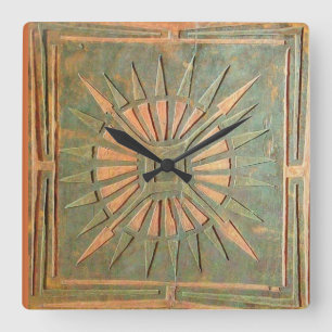 MORNING STAR , Antique Brown Green Square Wall Clock