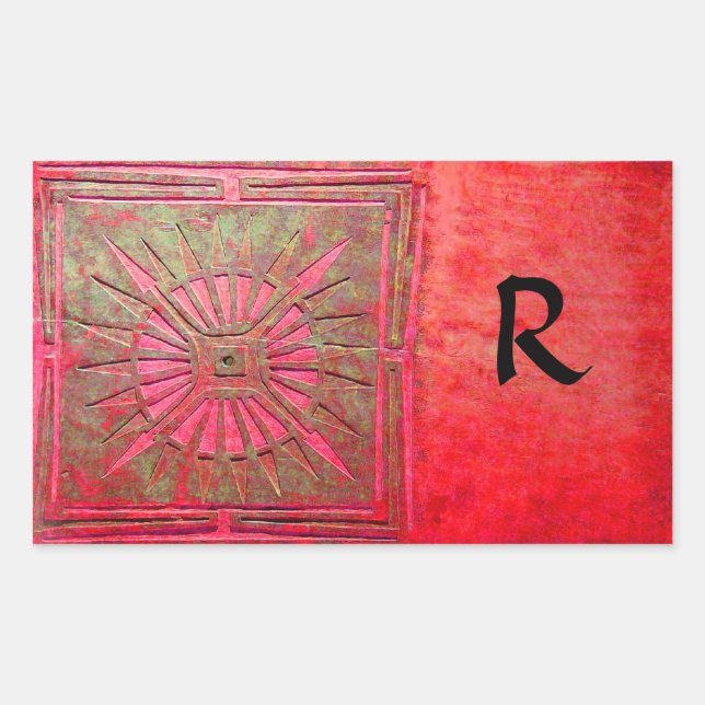 MORNING STAR MONOGRAM ,red,green Rectangular Sticker (Front)