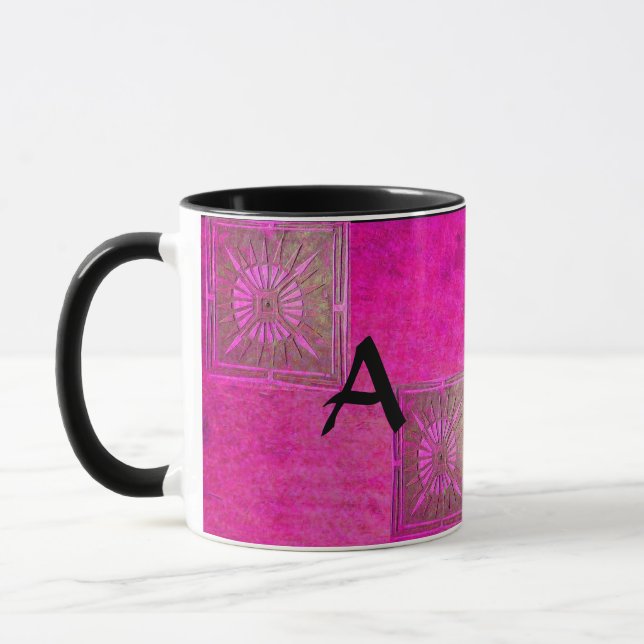 MORNING STAR Pawnee Pink Fuchsia Black Monogram Mug (Left)