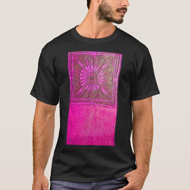 MORNING STAR Pink,Fuchsia Black, Monogram T-Shirt (Front)