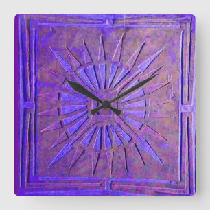 MORNING STAR , Purple  Blue Square Wall Clock
