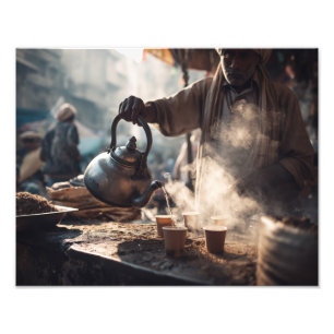 Morning Steam Street Chai Pouring Ritual Photo Print