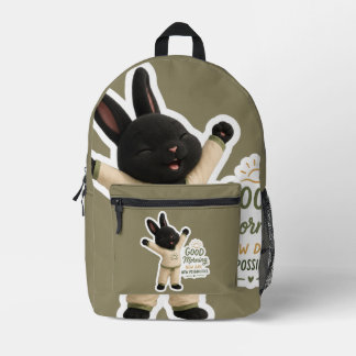 Morning Stretch Bunny Sticker Printed Backpack 1.2