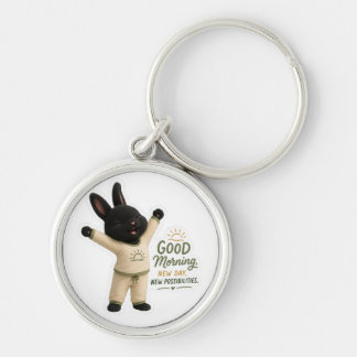 Morning Stretch Cute Black Rex Bunny Sticker Key Ring
