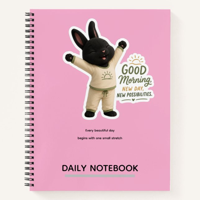Morning Stretch Cute Black Rex Bunny Sticker Notebook (Front)