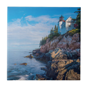 Morning Sun At Bass Harbour Lighthouse Ceramic Tile
