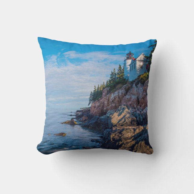 Morning Sun At Bass Harbour Lighthouse Cushion (Front)