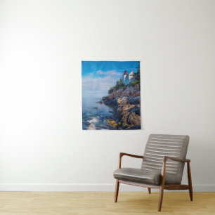 Morning Sun At Bass Harbour Lighthouse Tapestry