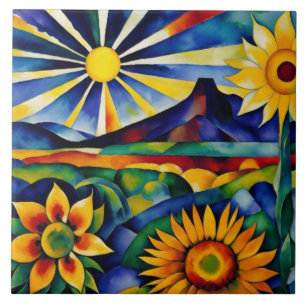 Morning Sunflowers Ceramic Tile