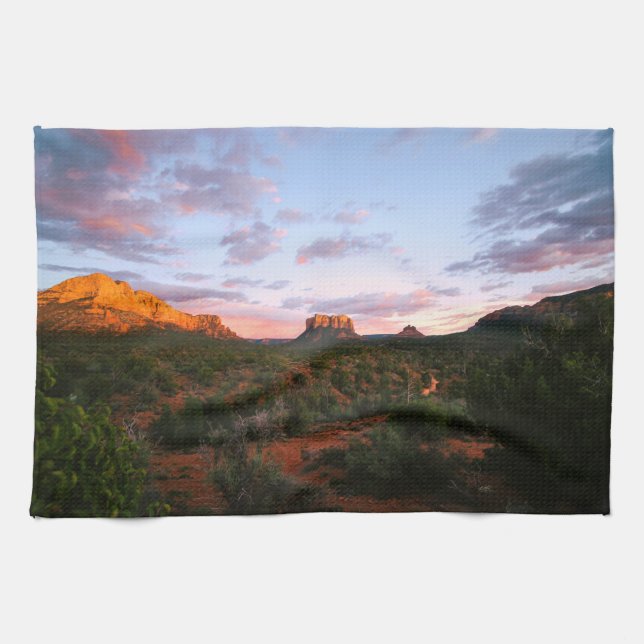 Morning Sunrise Sedona Arizona Desert Tea Towel (Horizontal)