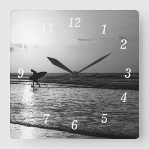 Morning Surfer Grayscale Wall Clock