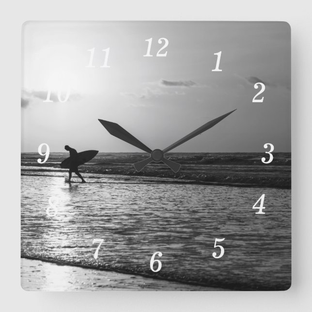 Morning Surfer Grayscale Wall Clock (Front)