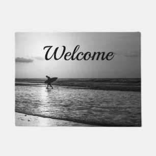 Morning Surfer Grayscale Welcome Doormat