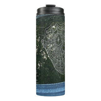 Morning Surprise, A Dew-Covered Spider Web Thermal Tumbler