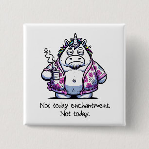 Morning Unicorn in a Bathrobe Drinking Coffee 15 Cm Square Badge