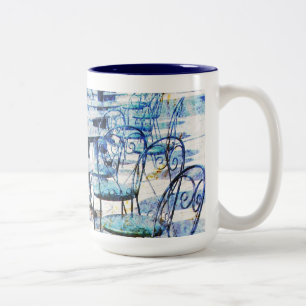 morning vintage french cafe Two-Tone coffee mug