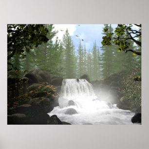 Morning Waterfall Poster