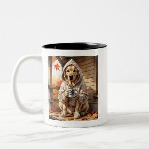 Morning with My Pup – Cosy Dog Dad Porch Print Two-Tone Coffee Mug