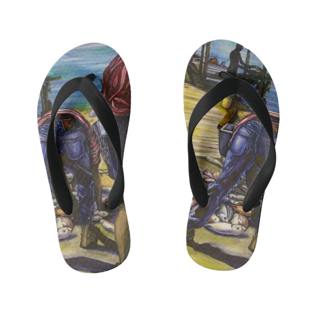 Morning's Catch, Harbour Island, Bahamas Kid's Thongs (Footbed)